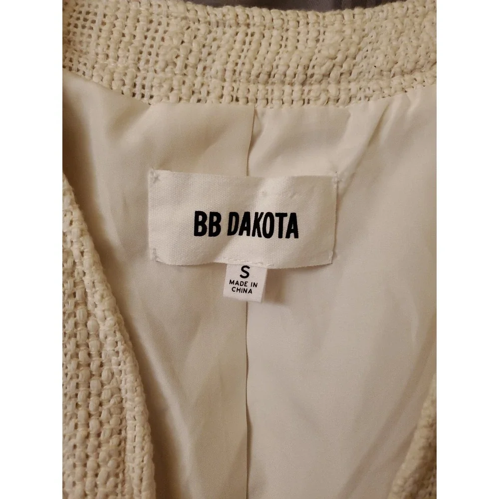 BB Dakota Women's Tweed‎ Cream Fringe Blazer Jacket Sz. Small